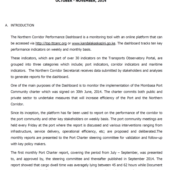 Northern Corridor Performance Monthly Report for October-November